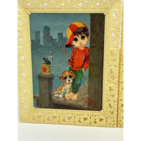 Vintage Mid Century Big Eyes Lee Boy Dog Mcm Keane Crying Sad Print - Picture 2 of 5